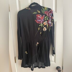 Free People Black Floral Blouse